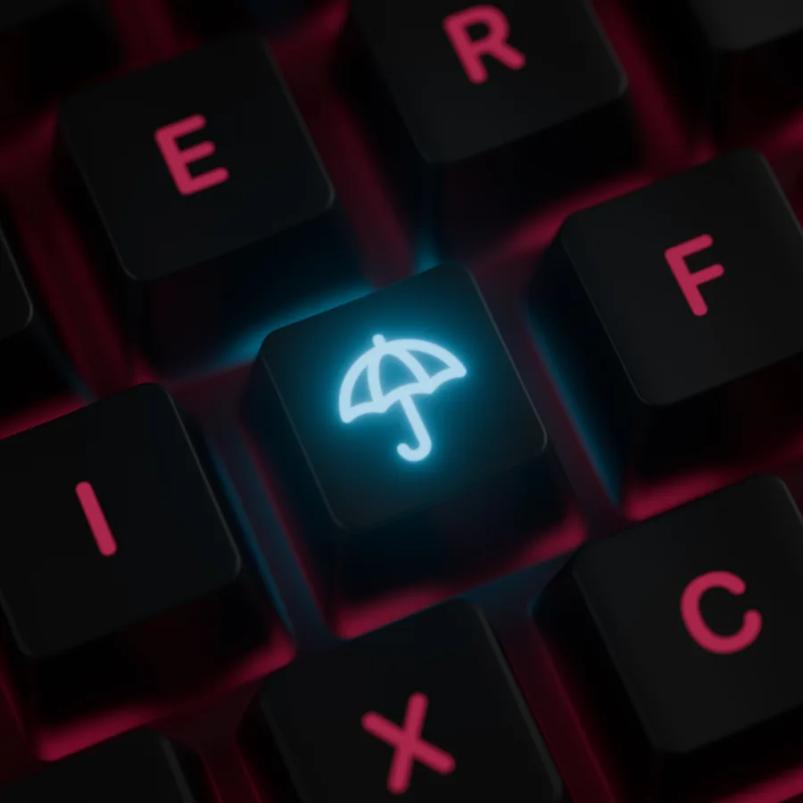 Modern backlit keyboard with "Umbrella" icon